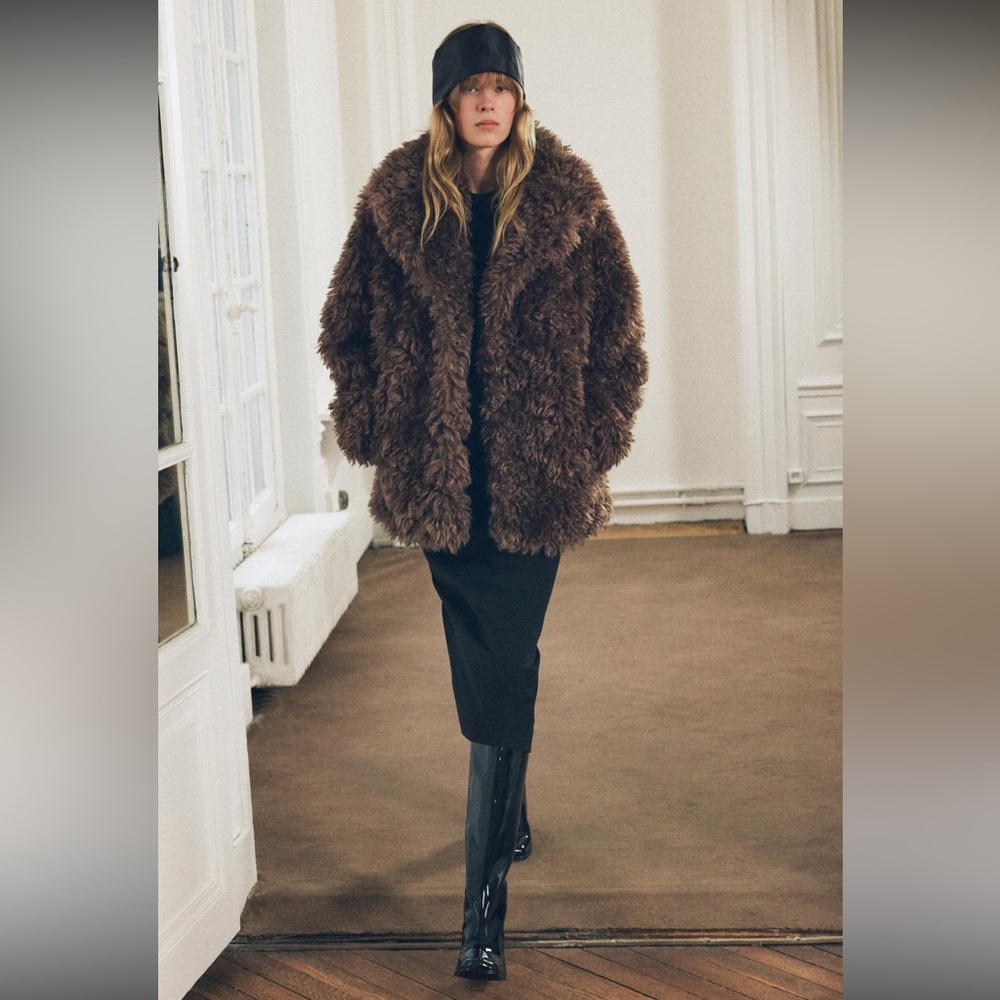 New ZARA ZW Collection Faux Fur Short Coat - Picture 6 of 16